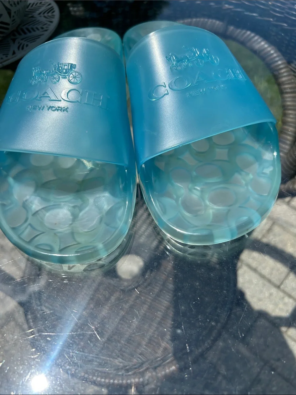 Coach Translucent Aqua Slide Sandals